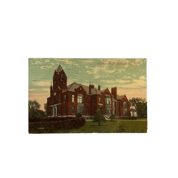 Antique 1919 Litho Ephemera Postcard Old High School Michigan City IN Souvenir - Picture 3 of 8
